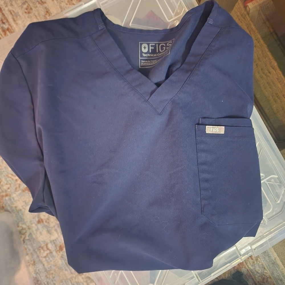 Figs Leon Mens Scrub Top Dark Blue XL Medical Nurse Uniform